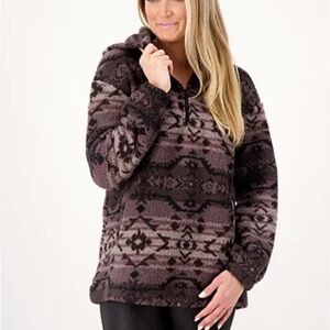 Koolaburra by UGG Size M Black/Gray Aztec Brushed Back Sherpa Hoodie Pullover
